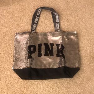 Victoria secret pink sequin tote bag nwt